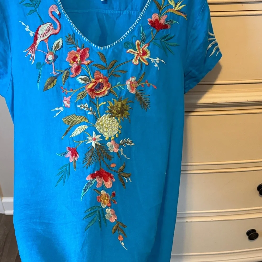 Johnny Was Vibrant Blue Embroidered Blouse - Picture 14 of 16